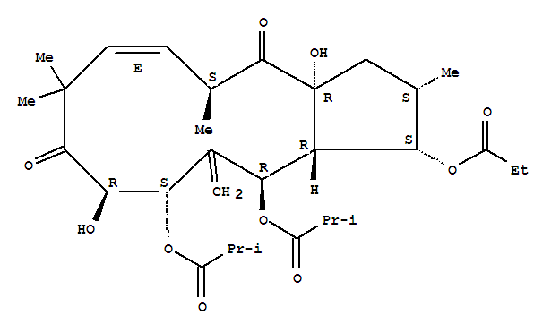 Propanoicacid, 2-methyl-,2,3,3a,4,5,6,7,8,9,12,13,13a-dodecahydro-7,13a-dihydroxy-2,9,9,12-tetramethyl-5-methylene-8,13-dioxo-3-(1-oxopropoxy)-1H-cyclopentacyclododecene-4,6-diylester, [2S-(2R*,3R*,3aS*,4S*,6R*,7S*,10E,12R*,13aS*)]-