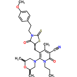 6-(2,6-dimethylmorpholin-4-yl)-5-({3-[2-(4-methoxyphenyl)ethyl]-4-oxo-2-thioxo-1,3-thiazolidin-5-ylidene}methyl)-4-methyl-2-oxo-1-propyl-1,2-dihydropyridine-3-carbonitrile