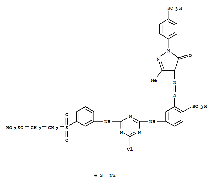 trisodium 4-[[4-chloro-6-[[3-[[2-(sulphonatooxy)ethyl]sulphonyl]phenyl]amino]-1,3,5-triazin-2-yl]amino]-2-[[4,5-dihydro-3-methyl-5-oxo-1-(4-sulphonatophenyl)-1H-pyrazol-4-yl]azo]benzenesulphonate