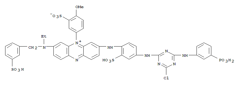 trihydrogen 3-[[4-[[4-chloro-6-[(3-phosphonatophenyl)amino]-1,3,5-triazin-2-yl]amino]-2-sulphonatophenyl]amino]-7-[ethyl[(3-sulphonatophenyl)methyl]amino]-5-(4-methoxy-3-sulphonatophenyl)phenazinium