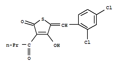 (2Z)-4-butanoyl-2-[(2,4-dichlorophenyl)methylidene]-5-hydroxythiophen-3(2H)-one molecular structure
