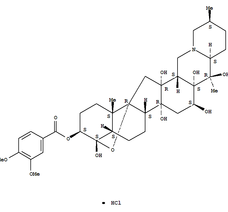 (3beta,4beta,16beta)-4,12,14,16,17,20-hexahydroxy-4,9-epoxycevan-3-yl 3,4-dimethoxybenzoate hydrochloride (1:1) molecular structure