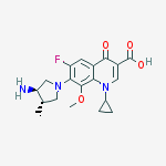 3-Quinolinecarboxylic acid, 7-(3-amino-4-methyl-1-pyrrolidinyl)-1-cyclopropyl-6-fluoro-1,4-dihydro-8 -methoxy-4-oxo-, trans- molecular structure