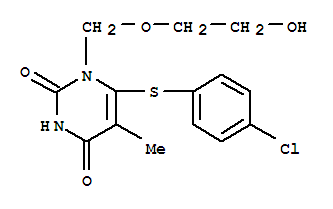 2,4(1H,3H)-pyrimidinedione, 6-[(4-chlorophenyl)thio]-1-[(2-hydroxyethoxy)methyl]-5-methyl- molecular structure
