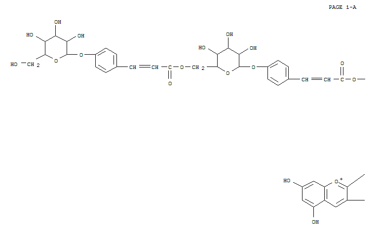 1-Benzopyrylium,3-[[6-O-(carboxyacetyl)-b-D-glucopyranosyl]oxy]-2-[3-[[6-O-[3-[4-[[6-O-[3-[4-(b-D-glucopyranosyloxy)phenyl]-1-oxo-2-propenyl]-b-D-glucopyranosyl]oxy]phenyl]-1-oxo-2-propenyl]-b-D-glucopyranosyl]oxy]-4-hydroxy-5-[[6-O-[3-[4-[[6-O-[3-(4-hydr molecular structure