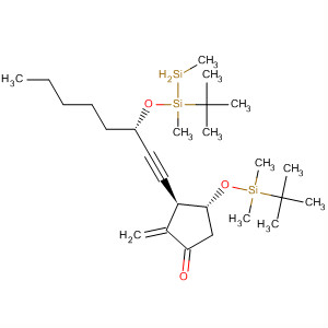 Cyclopentanone,4-[[(1,1-dimethylethyl)dimethylsilyl]oxy]-3-[(3S)-3-[[(1,1-dimethylethyl)dimethylsilyl]oxy]-1-octynyl]-2-methylene-, (3R,4R)- molecular structure