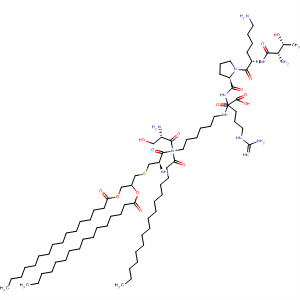 L-Argininamide,L-threonyl-L-lysyl-L-prolyl-N-[6-[[N-[S-[2,3-bis[(1-oxohexadecyl)oxy]propyl]-N-(1-oxohexadecyl)-L-cysteinyl]-L-seryl]amino]hexyl]- molecular structure