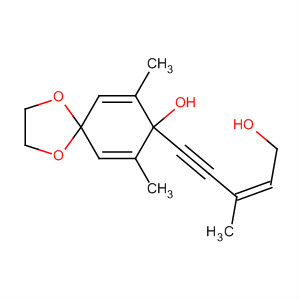 1,4-Dioxaspiro[4.5]deca-6,9-dien-8-ol,8-[(3Z)-5-hydroxy-3-methyl-3-penten-1-ynyl]-7,9-dimethyl- molecular structure