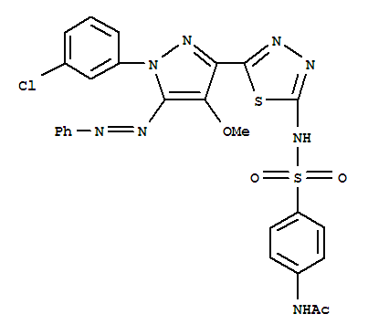 N-{4-[(5-{1-(3-chlorophenyl)-4-methoxy-5-[(E)-phenyldiazenyl]-1H-pyrazol-3-yl}-1,3,4-thiadiazol-2-yl)sulfamoyl]phenyl}acetamide molecular structure