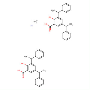 Benzoic acid, 2-hydroxy-3,5-bis(1-phenylethyl)-, lead(2+) salt (2:1) molecular structure