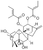 (14S,20R)-4,21-Dimethyl-16-methylene-14,20-cycloveatchane-2α,5,6α,11α,12α-pentol 11,12-bis[(E)-2-methyl-2-butenoate] molecular structure