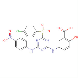 Benzoic acid,5-[[4-[(4-chlorophenyl)sulfonyl]-6-[(4-nitrophenyl)amino]-1,3,5-triazin-2-yl]amino]-2-hydroxy- molecular structure