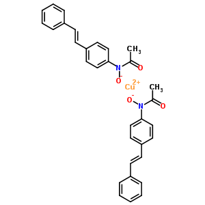 copper(2+) bis[(acetyl{4-[(E)-2-phenylethenyl]phenyl}amino)oxidanide] molecular structure