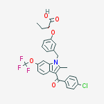 Butanoic acid, 2-[3-[[3-(4-chlorobenzoyl)-2-methyl-6-(trifluoromethoxy)-1H-indol-1-yl]methyl]phenoxy]-, (2R)- molecular structure