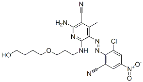 2-amino-5-[(2-chloro-6-cyano-4-nitrophenyl)azo]-6-[[3-(4-hydroxybutoxy)propyl]amino]-4-methylnicotinonitrile molecular structure