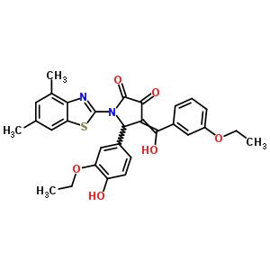 1-(4,6-dimethyl-1,3-benzothiazol-2-yl)-5-(3-ethoxy-4-hydroxyphenyl)-4-[(3-ethoxyphenyl)(hydroxy)methylidene]pyrrolidine-2,3-dione molecular structure