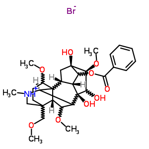 (16beta)-8,13,15-trihydroxy-1,6,16-trimethoxy-4-(methoxymethyl)-20-methylaconitan-20-ium-14-yl benzoate bromide molecular structure