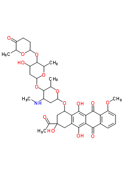 3-acetyl-3,5,12-trihydroxy-10-methoxy-6,11-dioxo-1,2,3,4,6,11-hexahydrotetracen-1-yl 2,3,6-trideoxy-4-O-[2,6-dideoxy-4-O-(6-methyl-5-oxotetrahydro-2H-pyran-2-yl)hexopyranosyl]-3-(methylamino)hexopyranoside
