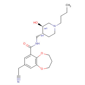 2H-1,5-Benzodioxepin-6-carboxamide,N-[[(3R,4R)-1-butyl-3-hydroxy-4-piperidinyl]methyl]-8-(cyanomethyl)-3,4-dihydro-, rel- molecular structure