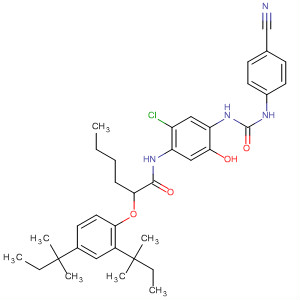 Hexanamide,2-[2,4-bis(1,1-dimethylpropyl)phenoxy]-N-[2-chloro-4-[[[(4-cyanophenyl)amino]carbonyl]amino]-5-hydroxyphenyl]- molecular structure