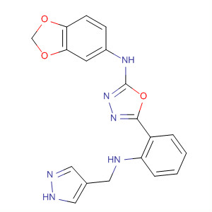 1,3,4-Oxadiazol-2-amine,N-1,3-benzodioxol-5-yl-5-[2-[(1H-pyrazol-4-ylmethyl)amino]phenyl]- molecular structure