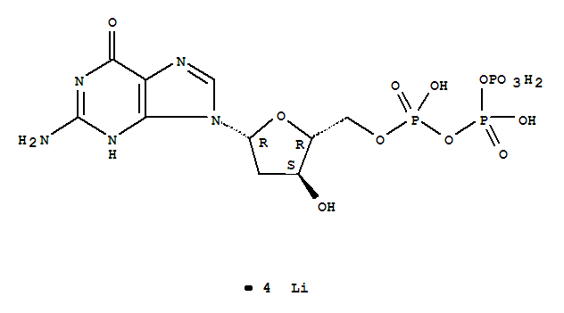 Guanosine 5-(tetrahydrogen triphosphate), 2-deoxy-, tetralithium salt molecular structure