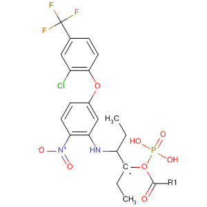 Phosphonic acid,[2-[[5-[2-chloro-4-(trifluoromethyl)phenoxy]-2-nitrophenyl]amino]ethyl]-,diethyl ester molecular structure