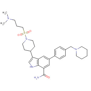 1H-Indole-7-carboxamide,3-[1-[[3-(dimethylamino)propyl]sulfonyl]-4-piperidinyl]-5-[4-(1-piperidinylmethyl)phenyl]- molecular structure