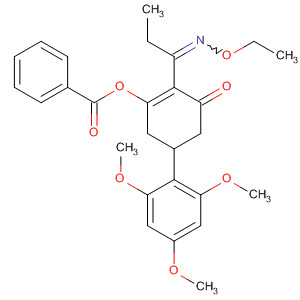 2-Cyclohexen-1-one,3-(benzoyloxy)-2-[1-(ethoxyimino)propyl]-5-(2,4,6-trimethoxyphenyl)- molecular structure