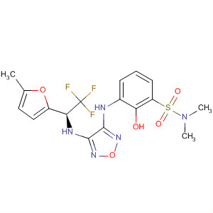 Benzenesulfonamide,2-hydroxy-N,N-dimethyl-3-[[4-[[(1S)-2,2,2-trifluoro-1-(5-methyl-2-furanyl)ethyl]amino]-1,2,5-oxadiazol-3-yl]amino]- molecular structure