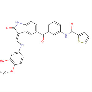 2-Thiophenecarboxamide,N-[3-[[2,3-dihydro-3-[[(3-hydroxy-4-methoxyphenyl)amino]methylene]-2-oxo-1H-indol-5-yl]carbonyl]phenyl]- molecular structure