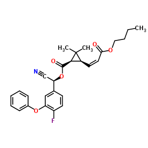 (S)-cyano(4-fluoro-3-phenoxyphenyl)methyl (1R,3S)-3-[(1Z)-3-butoxy-3-oxoprop-1-en-1-yl]-2,2-dimethylcyclopropanecarboxylate molecular structure